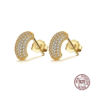 Arch 925 Sterling Silver Cubic Zirconia Stud Earrings for Women, with S925 Stamp, Real 18K Gold Plated, 11mm(EJEW-P231-37G)