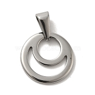 304 Stainless Steel Pendants, Flat Round with Moon Charm, Stainless Steel Color, 16x1.5mm, Hole: 3x7mm(STAS-B053-10P)