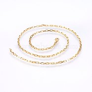 304 Stainless Steel Box Chain Necklaces, with Lobster Claw Clasps, Golden, 19.7 inch(50cm), 1.5mm, 0.8mm(NJEW-F226-07G-02)