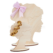 2 Sizes Hair Bun Girl Wooden Head Child Silhouette Stands, Hair Bow Display Craft, Blanched Almond, Finish Product: 6x14x17cm and 10x24.5x30cm(ODIS-WH0030-15B)