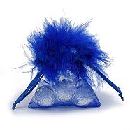 Organza Gift Bags, with Drawstring and Feather, Jewelry Pouches Bags, for Wedding Party Candy Mesh Bags, Rectangle, Blue, 9x7.5x0.05cm(OP-F001-A-05)