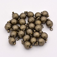 Brass Magnetic Clasps with Loops, Nickel Free, Round, Antique Bronze, 17.5~19x12mm, Hole: 3mm(KK-MC022-AB-NF)