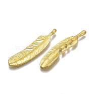 Brass Big Pendants, Nickel Free, Feather, Raw(Unplated), 51.5x12x2.5mm, Hole: 6x1.5mm(KK-S349-045-NF)