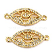 Brass Micro Pave Clear Cubic Zirconia Links Connectors, Eye, Real 18K Gold Plated, 10x24x2mm, Hole: 1.4mm(ZIRC-A021-69G)