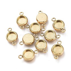 Ion Plating(IP) 304 Stainless Steel Cabochon Connector Settings, Flat Round, Golden, Tray: 6mm, 14x8.5x3mm, Hole: 1.6mm(STAS-I161-03B-G)