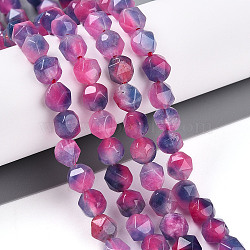 Dyed Natural White Jade Beads Strands, Two Tone, Faceted, Star Cut Round Beads, Hot Pink, 7~8x6~7.5x6~7.5mm, Hole: 1mm, about 48~49pcs/strand, 14.17~15.35''(36~39cm)(G-T139-8mm-45N)