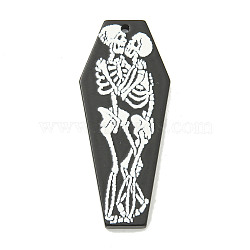 Halloween Theme Acrylic Pendants, Skeleton, Black, 36.5x21.5x2.5mm, Hole: 1.9mm(SACR-S033-02A)