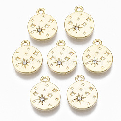 Alloy Pendants, with Crystal Rhinestone, Cadmium Free & Nickel Free & Lead Free, Flat Round with Star, Real 18K Gold Plated, 15x12x2mm, Hole: 1.5mm(X-PALLOY-S135-004-NR)