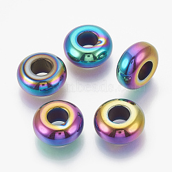 Electroplated Non-magnetic Synthetic Hematite Beads, Nickel Free & Lead Free, Large Hole Beads, Rondelle, Multi-color Plated, 14x6mm, Hole: 6mm(G-T094-10A)