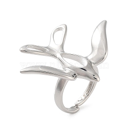 Brass Bird Open Cuff Ring for Women, Platinum, Adjustable(RJEW-C102-05P)