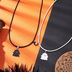 2Pcs 2 Colors Lovers Couples Magnetic Buckle Necklaces, Alloy Enamel Ghost Pendant Cord Necklaces for Women Men, Mixed Color, 17.72 inch(45cm), 1pc/color(NJEW-TA00175)