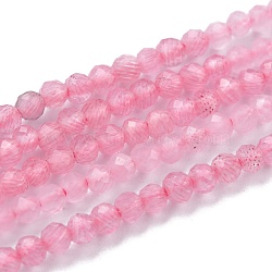Cat Eye Beads Strands, Faceted, Dyed & Heated, Round, Pink, 2mm, Hole: 0.6mm, about 190pcs/strand, 14.49''(36.8cm)(CE-B003-01D)
