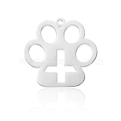 314 Stainless Steel Pendants, Paw Print with Cross Pattern Charms, Stainless Steel Color, 15.5x15.5x1mm, Hole: 1mm(STAS-CJC0013-01P)