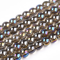 Electroplate Transparent Glass Beads Strands, AB Color Plated, Round, Gray, 8~8.5mm, Hole: 1.5mm, about 51~53pcs/strand, 14.96 inch~15.55 inch(38~39.7cm)(GLAA-T032-T8mm-AB02)