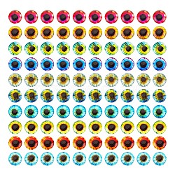 PandaHall Elite Luminous Eye Printed Glass Cabochons, Half Round/Dome, Mixed Color, 10x3.5mm, 100pcs/bag(GGLA-PH0001-22A)