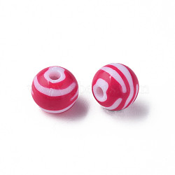 Opaque Striped Acrylic Beads, Round, Camellia, 11.5x10.5mm, Hole: 2.5mm, about 549pcs/500g(MACR-S373-27A-03)