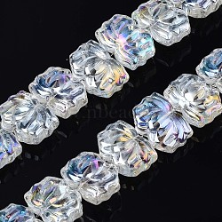 Electroplate Glass Beads Strand, AB Color, Lotus Flower, Clear AB, 10.5x14x6~7mm, Hole: 1mm, about 65pcs/strand, 24.02 inch~ 24.41 inch(61~62cm)(EGLA-S188-24-B02)