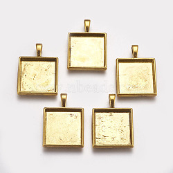 Tibetan Style Pendant Cabochon Settings, Plain Edge Bezel Cups, Lead Free & Nickel Free, Square, Antique Golden, 32x24x4.5mm, Hole: 7mm, Tray: 20x20mm(X-TIBEP-A123359-AG-FF)