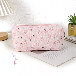 Polyester Wallet, Makeup Bag, with Zipper, Rectangle, Flower, Pink, 200x85x110mm(PW-WG4116E-01)