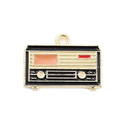 Alloy Enamel Pendants, Cadmium Free & Lead Free, Golden, Radio Charm, Black, 15x20x1mm, Hole: 1.6mm(PALLOY-S185-02G)