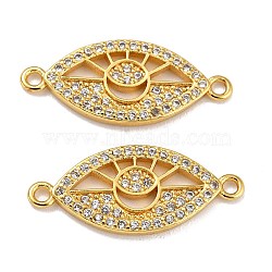 Brass Micro Pave Clear Cubic Zirconia Links Connectors, Eye, Real 18K Gold Plated, 10x24x2mm, Hole: 1.4mm(ZIRC-A021-69G)