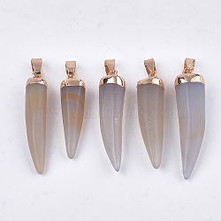 Natural Agate Pointed Pendant, with Iron Findings, Bullet, Golden, 34~43x9~10x9~10mm, Hole: 7x3.5mm(G-T121-23G)