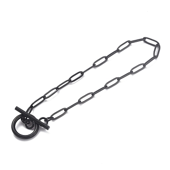 304 Stainless Steel Paperclip Chain Bracelets, with Toggle Clasps, Electrophoresis Black, 7-5/8 inch(19.4cm)