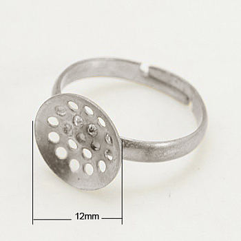 Brass Ring Components, Sieve Ring Bases, Adjustable, Platinum Color, 17mm, Tray: 12mm