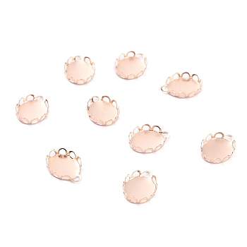 304 Stainless Steel Charms Cabochon Settings, Lace Edge Bezel Cups, Oval, Rose Gold, 12x9x2mm Tray: 9mmx8mm