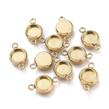 Ion Plating(IP) 304 Stainless Steel Cabochon Connector Settings, Flat Round, Golden, Tray: 6mm, 14x8.5x3mm, Hole: 1.6mm