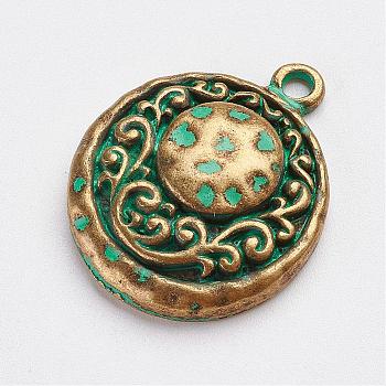 Tibetan Style Alloy Pendants, Half Round, Antique Bronze & Green Patina, 24x19x5mm, Hole: 2mm