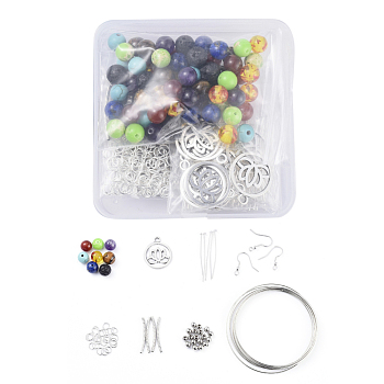 Chakras Theme, DIY Earring Jewelry Making, with Steel Memory Wire, Brass Earring Hooks & Tube Beads, Alloy Pendants, Gemstone Beads, Resin Beads, Iron Spacer Beads & Flat Head Pins & Jump Rings, 8.2x8.2x2.7mm