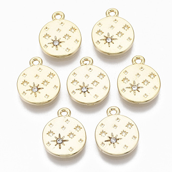 Alloy Pendants, with Crystal Rhinestone, Cadmium Free & Nickel Free & Lead Free, Flat Round with Star, Real 18K Gold Plated, 15x12x2mm, Hole: 1.5mm