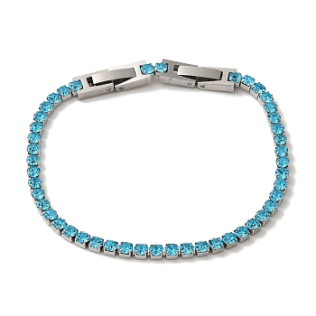 304 Stainless Steel Rhinestone Cup Chain Bracelets, Aquamarine, 7-5/8x1/8 inch(19.3x0.3cm)