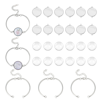 Blank Dome Flat Round Link Bracelet Making Kit, Including Alloy Bracelet Making, 304 Stainless Steel Cabochon Connector Settings, Glass Cabochons, Stainless Steel Color, 36Pcs/box