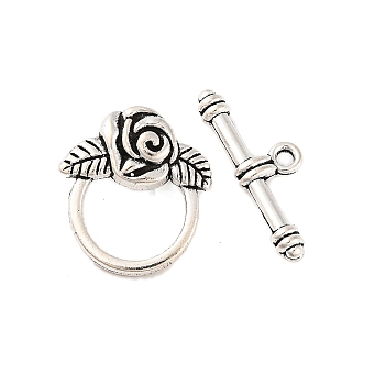 Tibetan Style Toggle Clasps, Lead Free and Cadmium Free, Antique Silver, Flower: 18x19mm, Bar: 4x24mm, Hole: 2mm