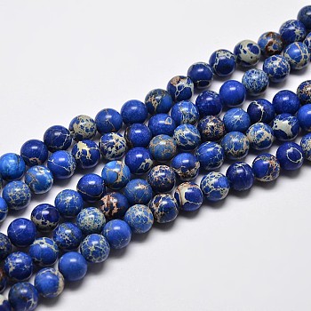 Natural Imperial Jasper Beads Strands, Round, Dyed, Blue, 8mm, Hole: 1mm, about 48pcs/strand, 15.7 inch