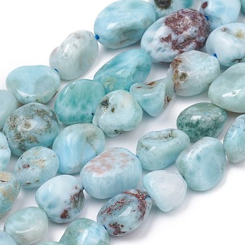 Natural Larimar Beads Strands, Nuggets, Tumbled Stone, 8~10x8~9x5.5~6mm, Hole: 0.5mm, about 43pcs/strand, 15.55 inch(39.5cm)