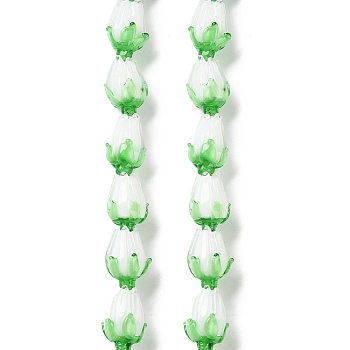 Handmade Lampwork Beads Strands, lily, Lime, 16x12x10.5mm, Hole: 1.6mm, about 30pcs/strand, 18.98''(48.2cm)