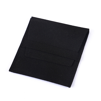 Microfiber Jewelry Envelope Pouches with Flip Cover, Jewelry Storage Gift Bags, Square, Black, 8x8cm