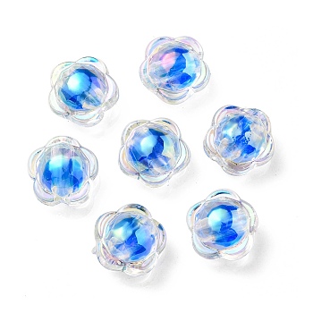 UV Plating Rainbow Iridescent Acrylic Beads, Two Tone Bead in Bead, Flower, Dodger Blue, 12x12.5x8.5mm, Hole: 2.5mm