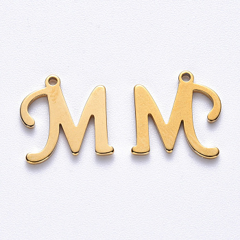 Vacuum Plating 201 Stainless Steel Charms, Laser Cut, Golden, Letter.M, 12x12x1mm, Hole: 1mm