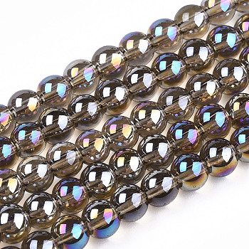 Electroplate Transparent Glass Beads Strands, AB Color Plated, Round, Gray, 8~8.5mm, Hole: 1.5mm, about 51~53pcs/strand, 14.96 inch~15.55 inch(38~39.7cm)