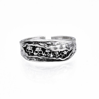 Halloween Alloy Skull Open Cuff Ring for Men Women, Cadmium Free & Lead Free, Antique Silver, US Size 10 1/4(19.9mm)