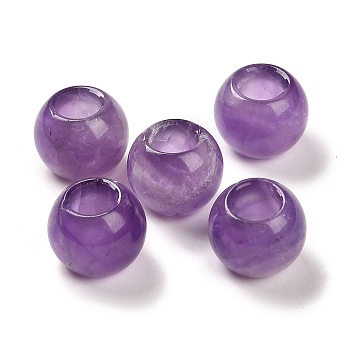Natural Amethyst European Beads, Large Hole Beads, Round, 12x9~9.5mm, Hole: 5.5~6mm