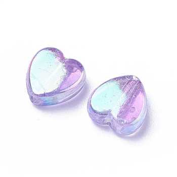 Eco-Friendly Transparent Acrylic Beads, Heart, Plum, AB Color, about 8mm in diameter, 3mm thick, hole: 1mm, about 2800pcs/500g