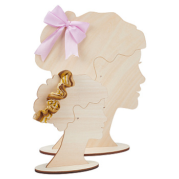 2 Sizes Hair Bun Girl Wooden Head Child Silhouette Stands, Hair Bow Display Craft, Blanched Almond, Finish Product: 6x14x17cm and 10x24.5x30cm