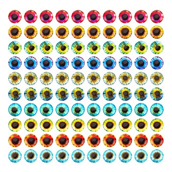 PandaHall Elite Luminous Eye Printed Glass Cabochons, Half Round/Dome, Mixed Color, 10x3.5mm, 100pcs/bag