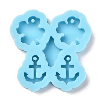 Pendant Silicone Molds, Resin Casting Molds, For UV Resin, Epoxy Resin Jewelry Making, Clover & Anchor, Dark Cyan, 44x44.5x7mm