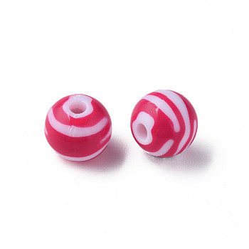 Opaque Striped Acrylic Beads, Round, Camellia, 11.5x10.5mm, Hole: 2.5mm, about 549pcs/500g